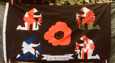 Britain Remembers-Lest we forget-Kneeling 5’ x 3’ Flag ( LWF )