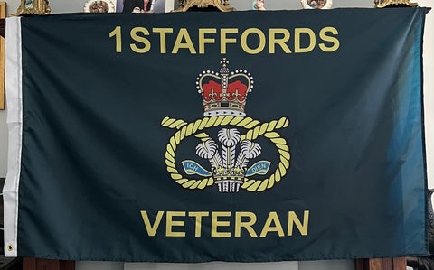 1 Stafford’s Veteran 18” x 12” Flag with aerial fitting for Motorbike Double Sided ( SR )
